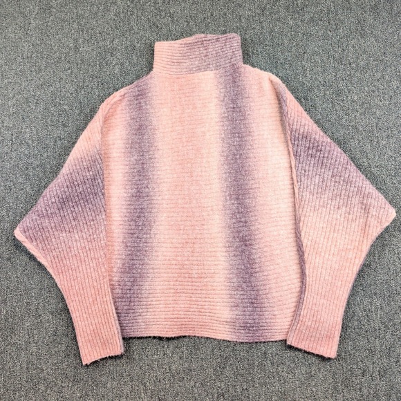 Cupio Ombre Mock Neck Sweater L Pink Purple Ribbed Knit Dolman Sleeve Oversized — photo 2